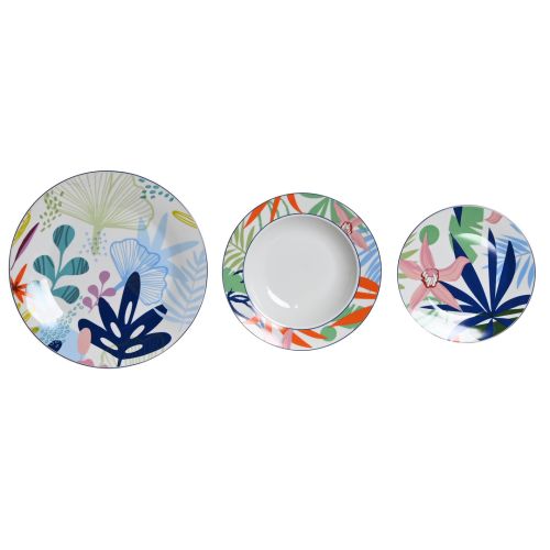 Vajilla de 18 Piezas de Porcelana Hojas Azul PC-202605